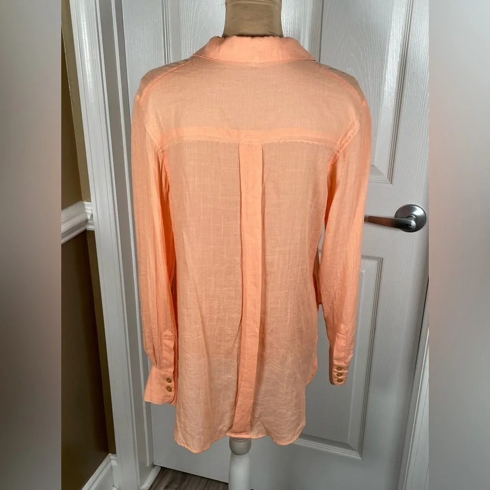 Free People Womens That's a Wrap Button Down Tie Front Shirt in Peach Coral Pink